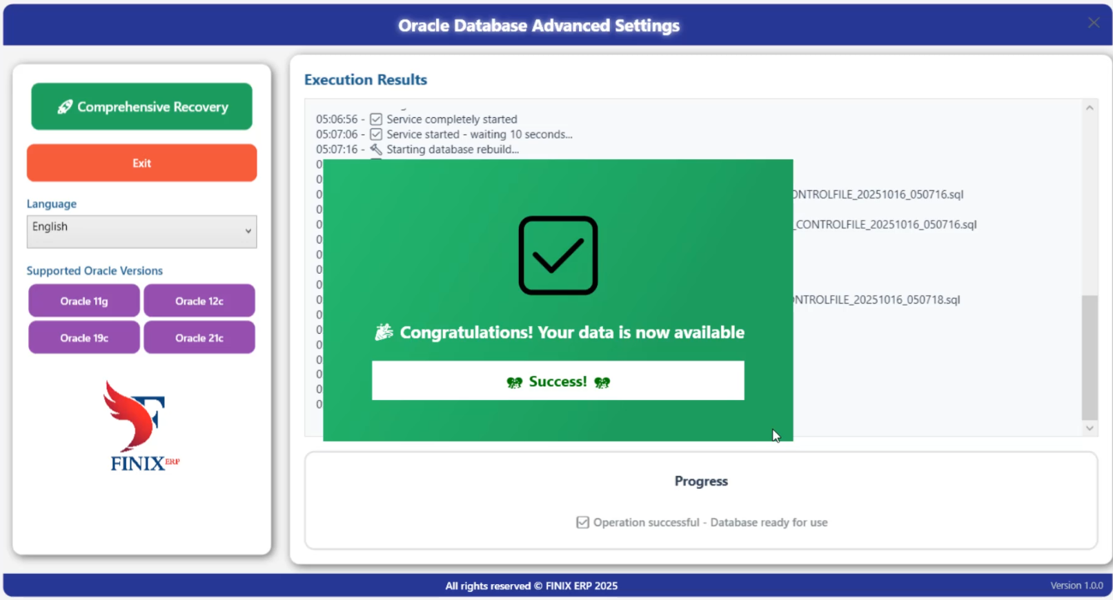 أداة استعادة قاعدة بيانات Oracle